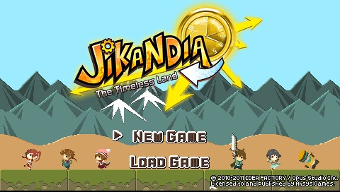 Jikandia: The Timeless Land title screen for PSP